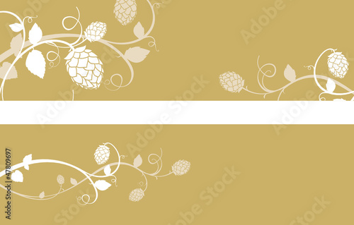 Stylized hop flowers composition, gold banner set
