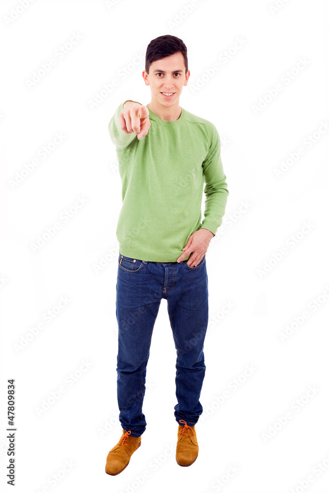 Young casual man pointing with finger at you, isolated on white Young casual man pointing with finger at you, isolated on white