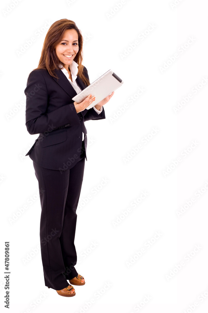 Full length portrait of a young businesswoman using touch pad ta Full length portrait of a young businesswoman using touch pad ta