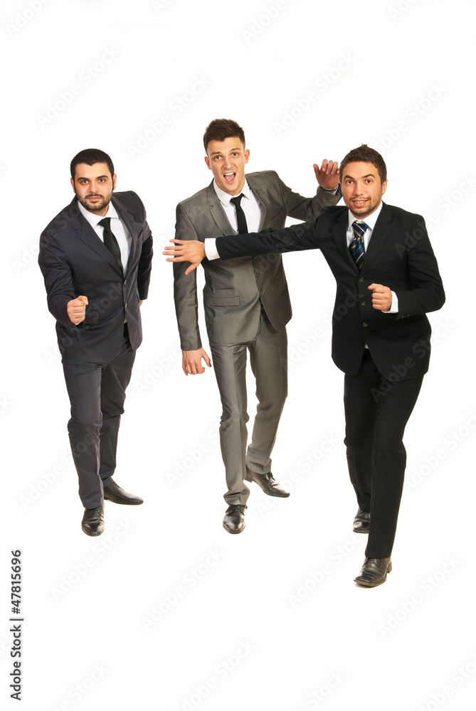 Business man trying to stop his colleagues Business man trying to stop his colleagues