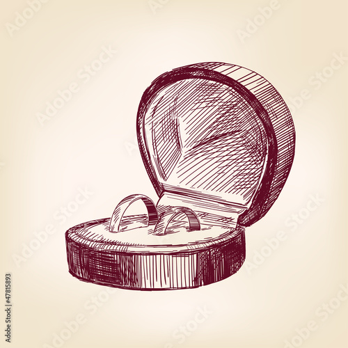 Wedding rings in a box hand drawn