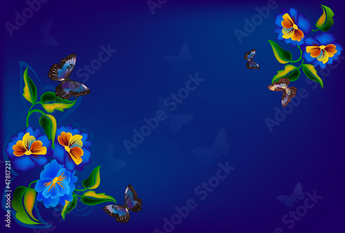dark blue butterflies and flowers design