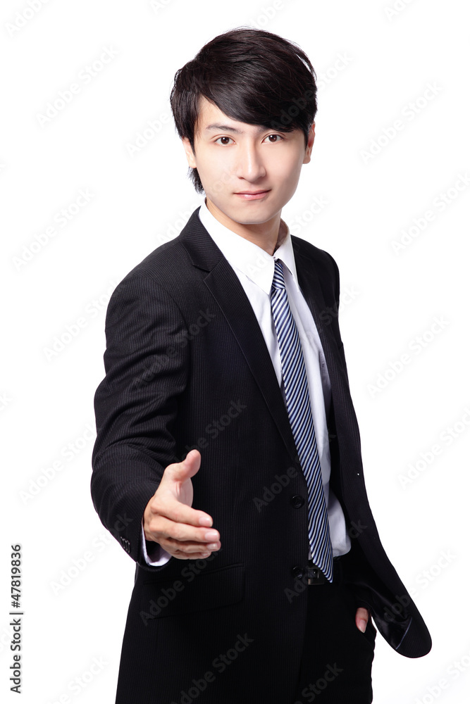 Handsome business man smile shake hand
