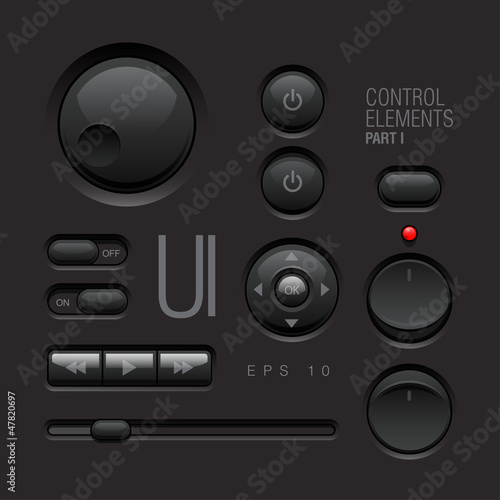 Dark Web UI Elements. Buttons, Switches, bars