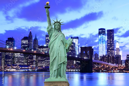 Brooklyn Bridge and The Statue of Liberty   New York City