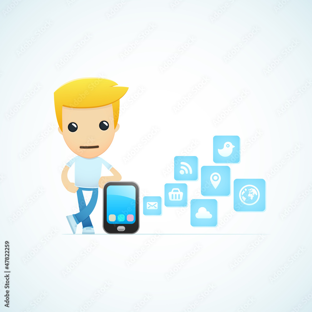 set of illustrations with funny cartoon casual character in set of illustrations with funny cartoon casual character in