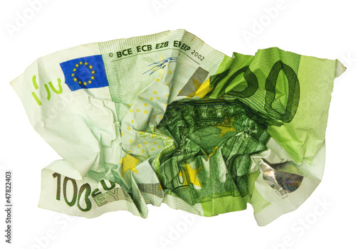 Crumpled 100 euro banknote