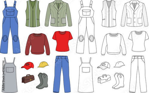 Worker, plumber man, woman fashion set