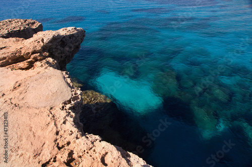 Sea landscape with rock. Capo Greco, Cyprus