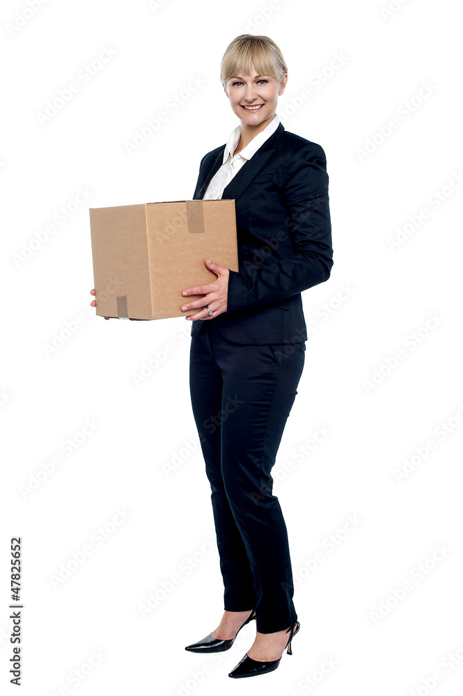 Female business executive relocating her office Female business executive relocating her office