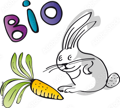 Hase mit Möhre und Bio Schrift