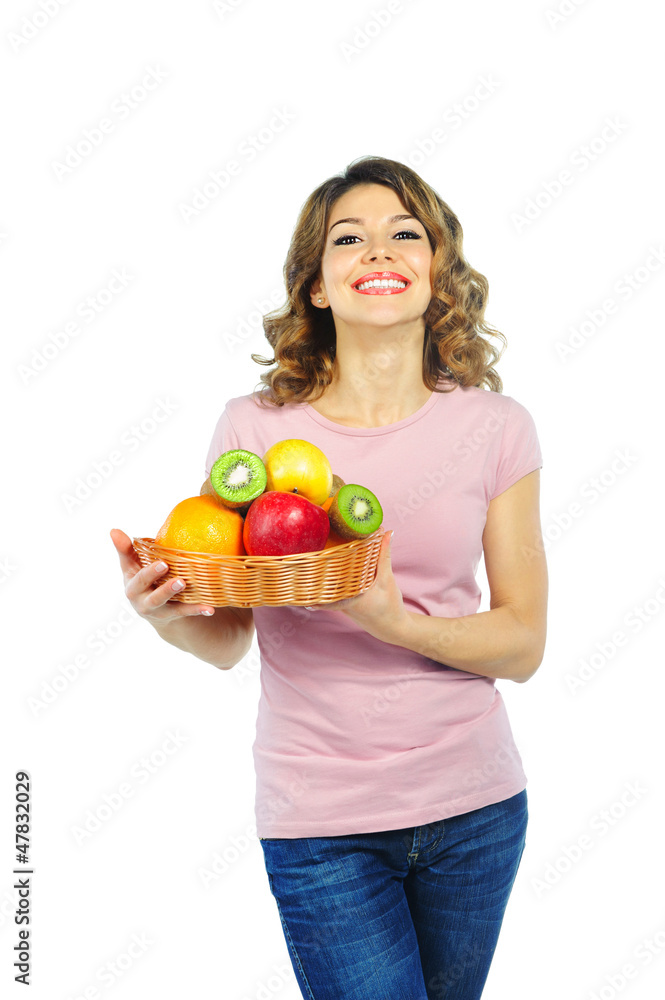 Beautiful young woman with basket of fruit Beautiful young woman with basket of fruit