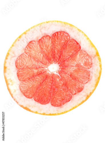 close-up red grapefruit portion on white background