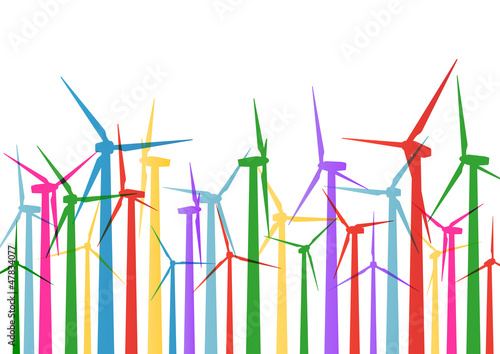 Colorful wind electricity generators and windmills detailed ecol © kstudija
