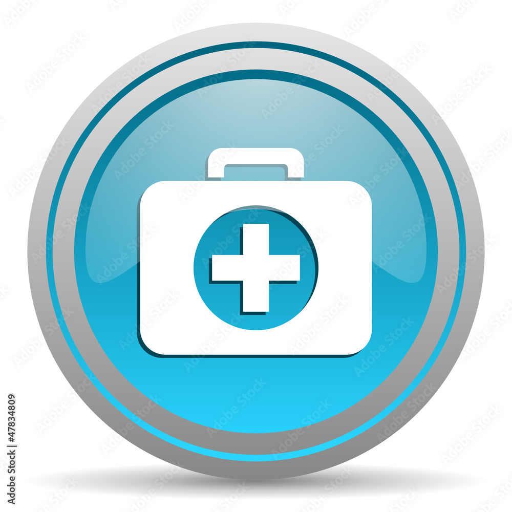 first aid kit blue glossy icon on white background first aid kit blue glossy icon on white background