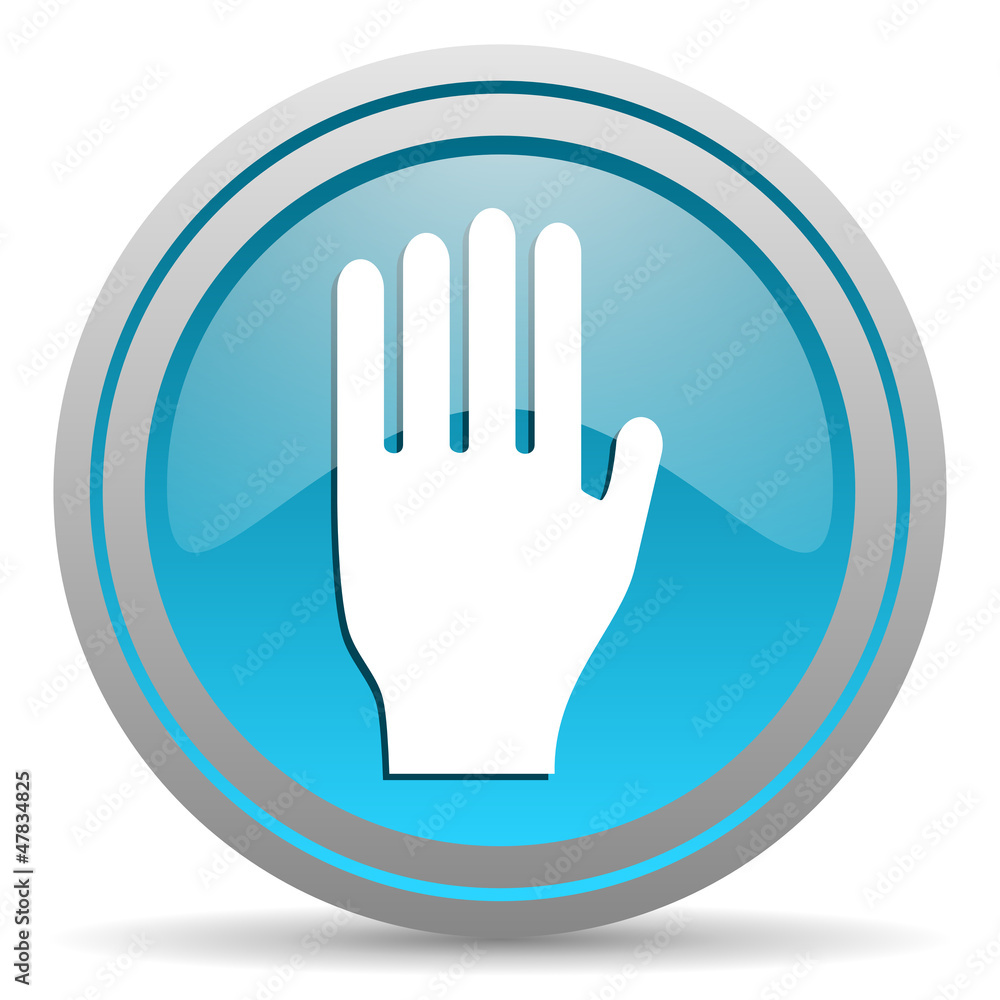 stop blue glossy icon on white background