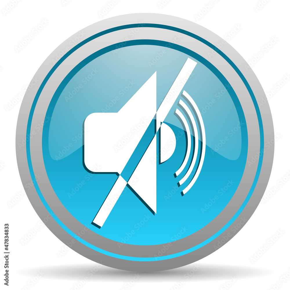 mute blue glossy icon on white background mute blue glossy icon on white background