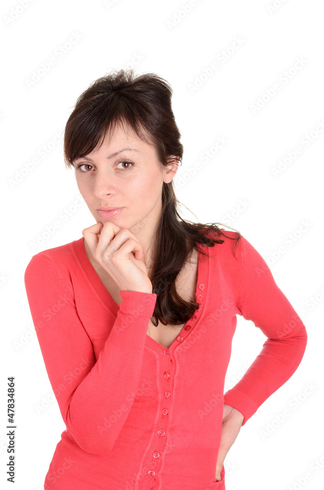 Fototapeta premium Portrait of young smiling female on white background