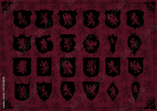 Vintage coat of arms detailed shields background vector