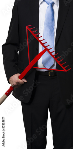 Manager holding a rake as a metaphor