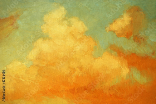 sunset sky and clouds over the sea, illustration, painting by oi