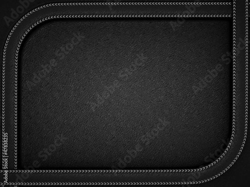 Black leather background with rounded stitched frame