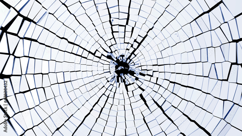 Obraz premium Bullet hole: broken glass pieces