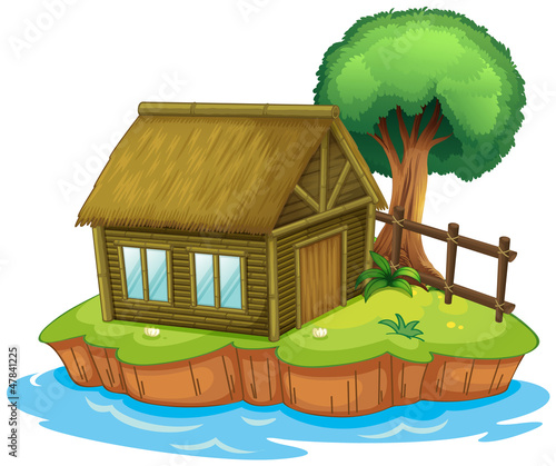 A house and tree on island