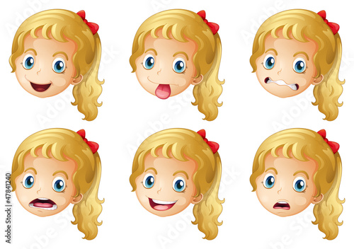 Girl faces with various expressions