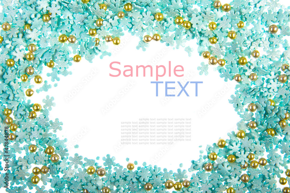 Frame made of little blue sprinkles candy isolated on white Frame made of little blue sprinkles candy isolated on white