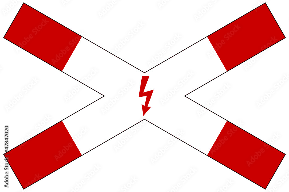 Andreaskreuz mit Blitz liegend Schienenverkehr hat Vorrang Adobe Stock