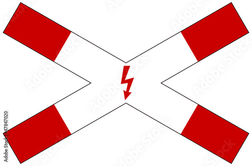 Andreaskreuz mit Blitz liegend - Schienenverkehr hat Vorrang