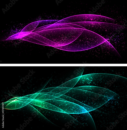 Dark glow banners with color waves.