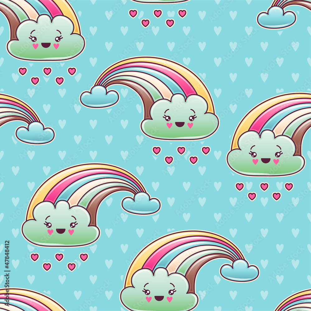 Seamless kawaii child pattern with cute doodles. Seamless kawaii child pattern with cute doodles.