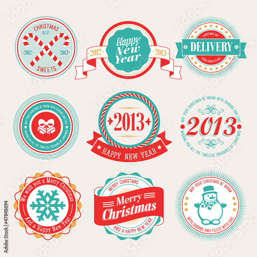Christmas set - labels and emblems. Vector illustration.