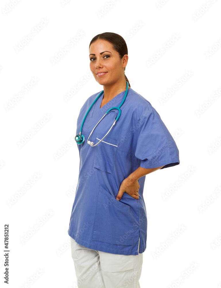 Female doctor with hands on hips