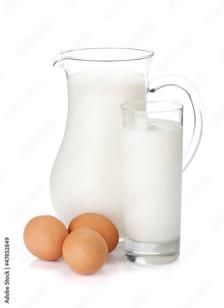 Milk jug, glass and eggs Milk jug, glass and eggs