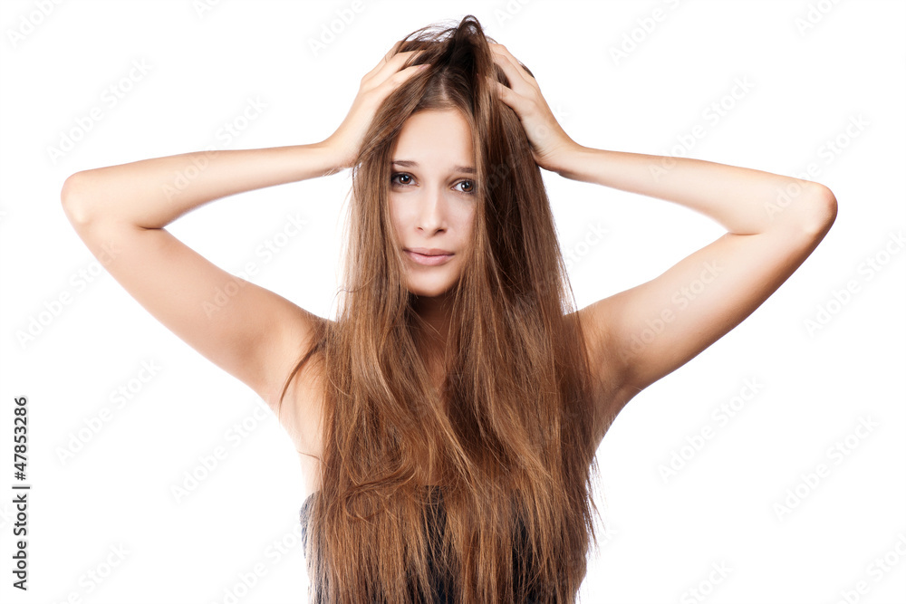woman with tangled hair. isolated