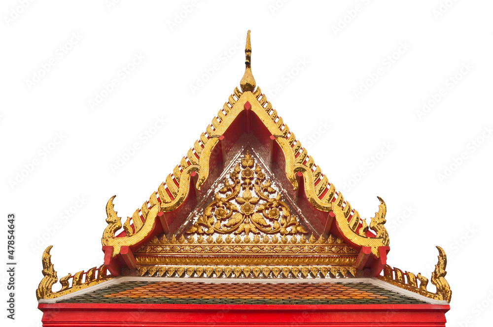 Fototapeta premium Buddhist temple gable with apex, isolated on white background
