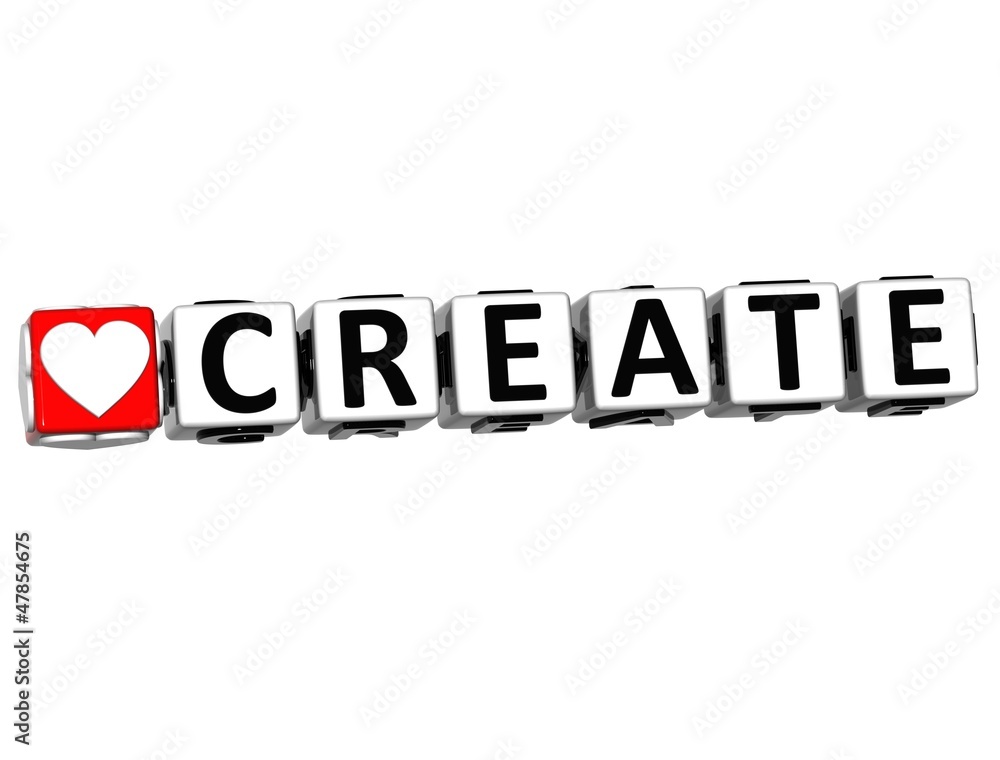 3D Love Create Button Click Here Block Text 3D Love Create Button Click Here Block Text
