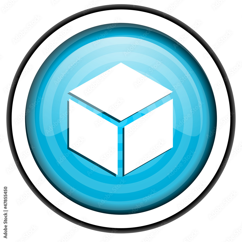 box blue glossy icon isolated on white background box blue glossy icon isolated on white background