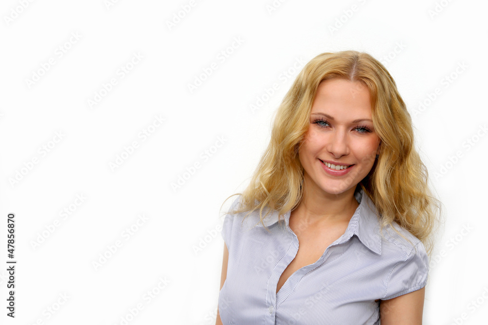Portrait of beautiful blond woman on white background Portrait of beautiful blond woman on white background
