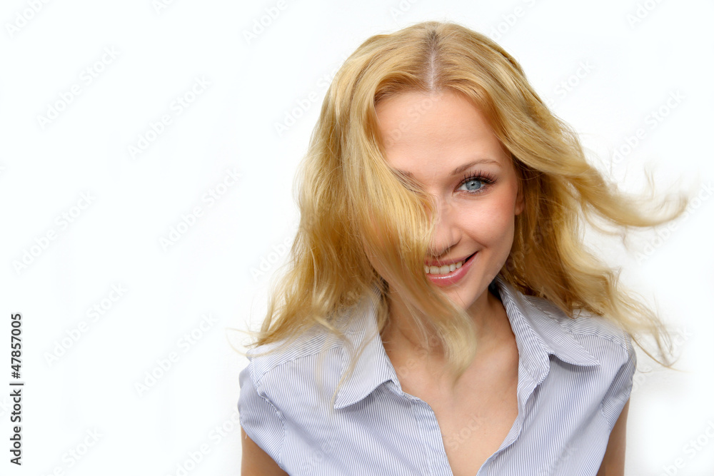 Portrait of beautiful blond woman on white background Portrait of beautiful blond woman on white background