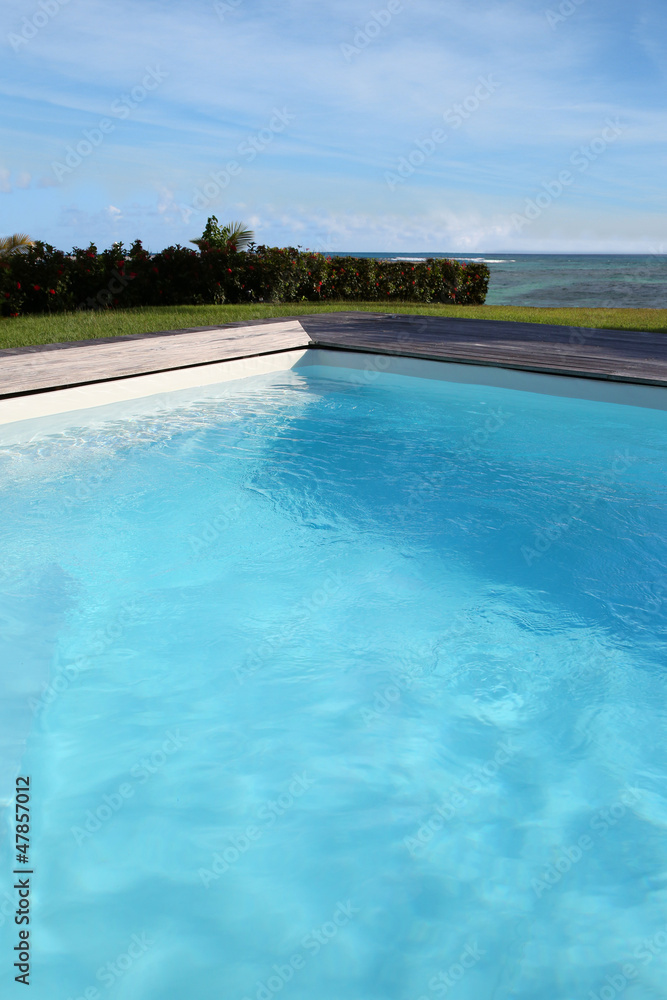 Closeup of private swimming-pool by the sea