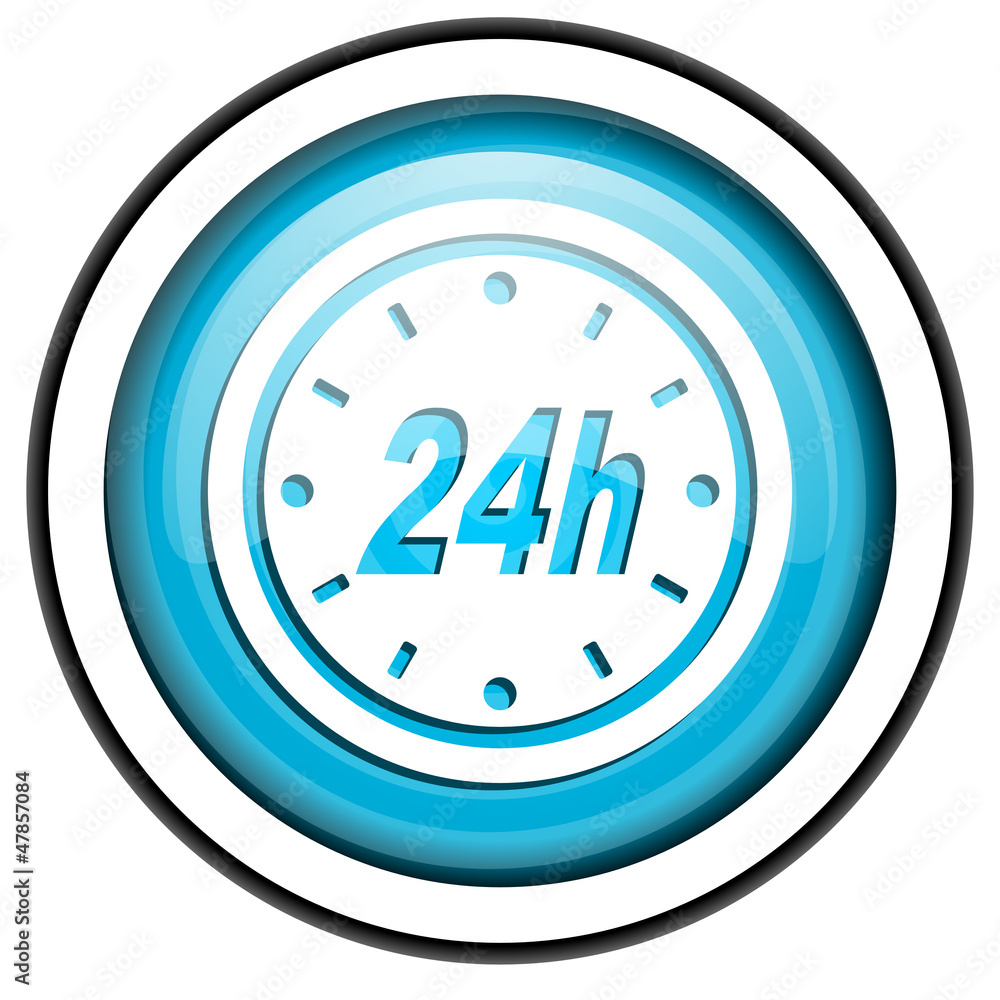 24h blue glossy icon isolated on white background