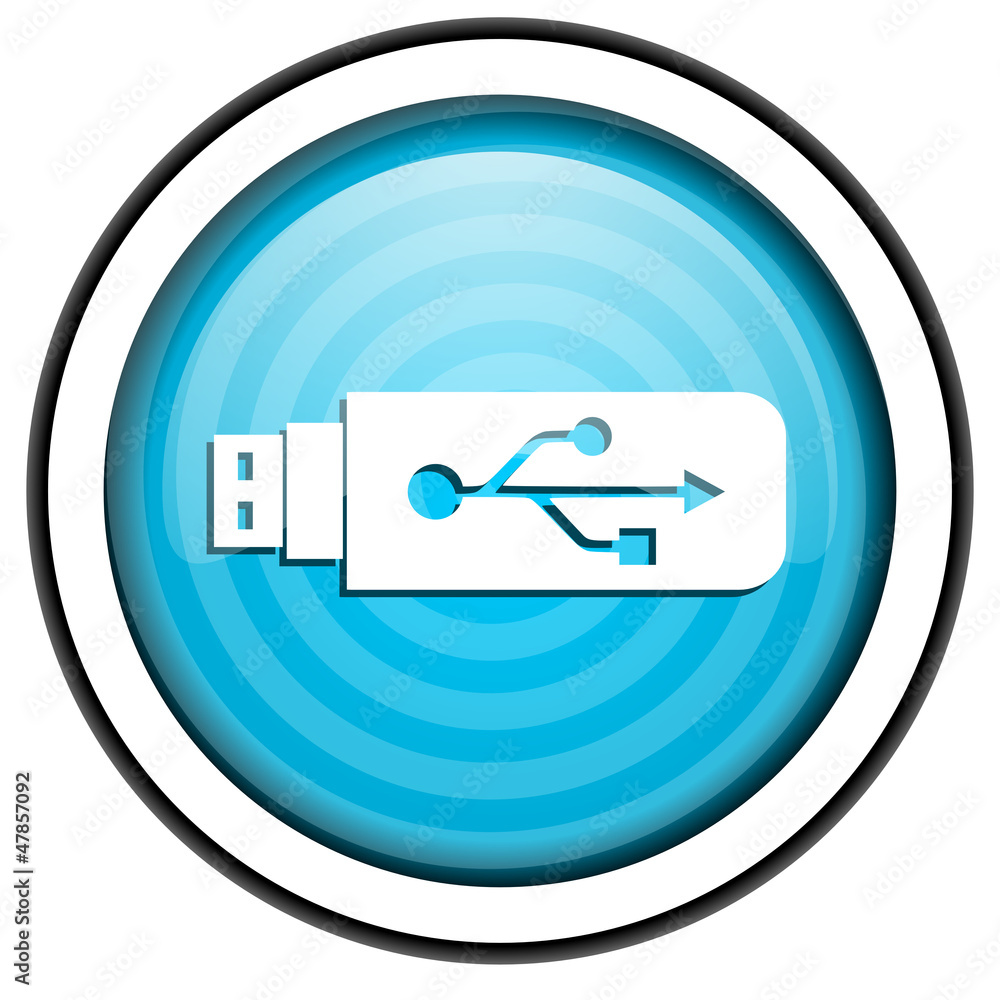 usb blue glossy icon isolated on white background usb blue glossy icon isolated on white background