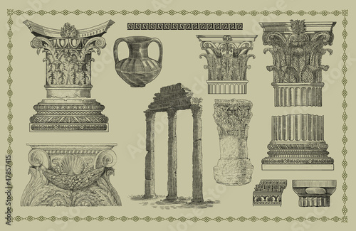 Old greek set illustration photo