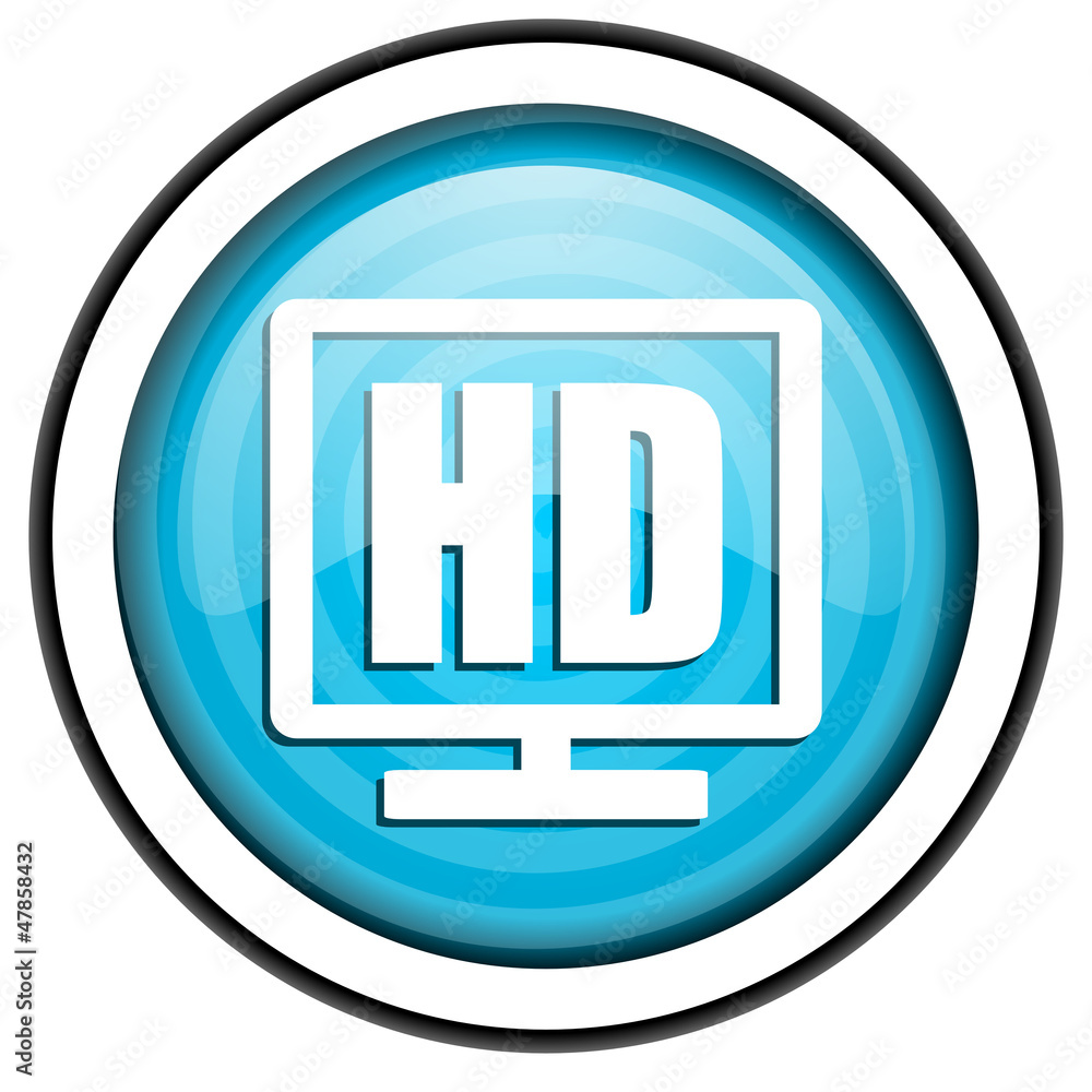 hd display blue glossy icon isolated on white background hd display blue glossy icon isolated on white background