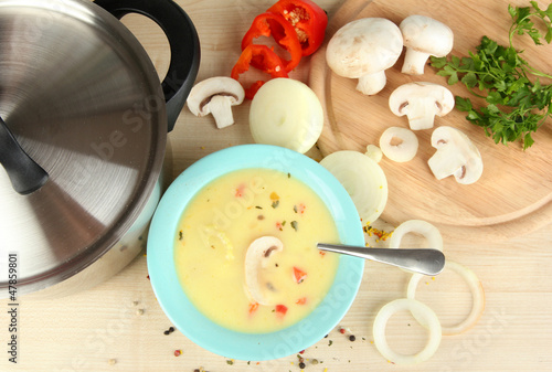 Process of preparation  soup with ingredients around