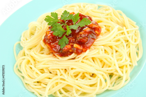 Italian spaghetti in plate close-up